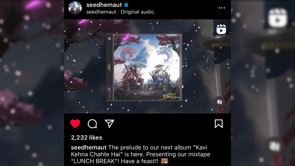 A now deleted Instagram Post on Seedhe Maut's page revealing Lunch Break as a prequel to Kavi Kehna Chahte Hai